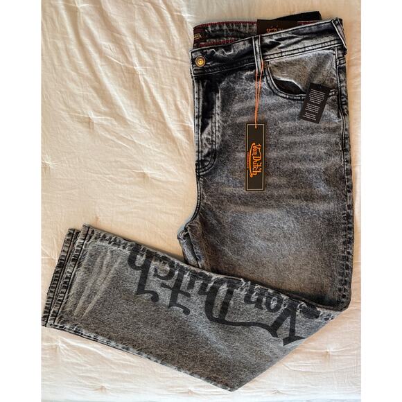 NWT Von Dutch Jeans Mens 40 Gray Acid Wash Black Logo Straight Leg 5 Pocket - Picture 1 of 13